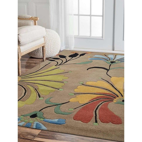 Glitzy Rugs 6 x 9 ft. Hand Tufted Wool Floral Rectangle Area Rug, Camel UBSK00219T0005A11